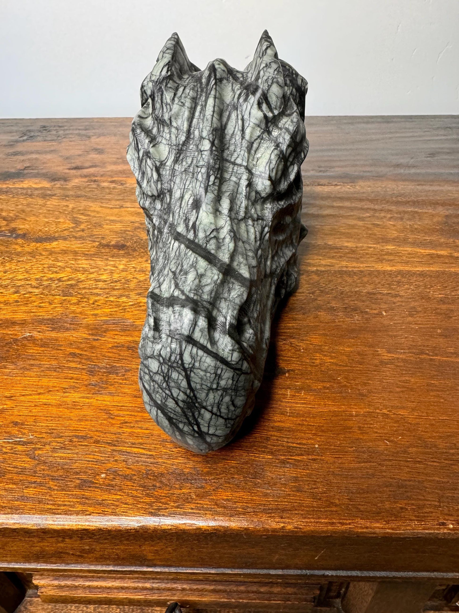 Large Solid Hand Carved Stone Dragon Skull