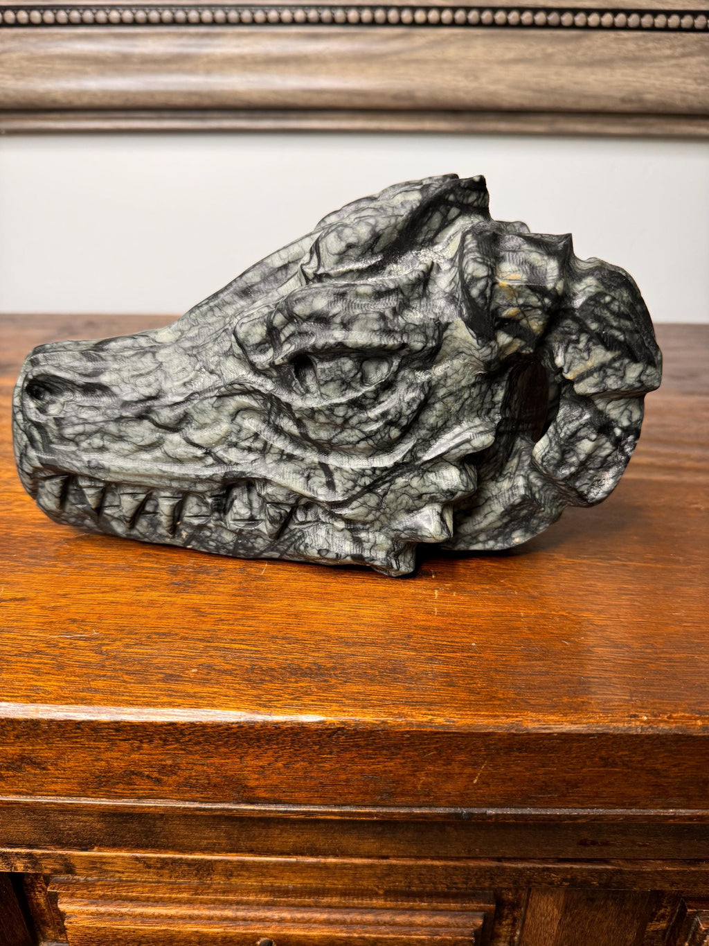 Large Solid Hand Carved Stone Dragon Skull
