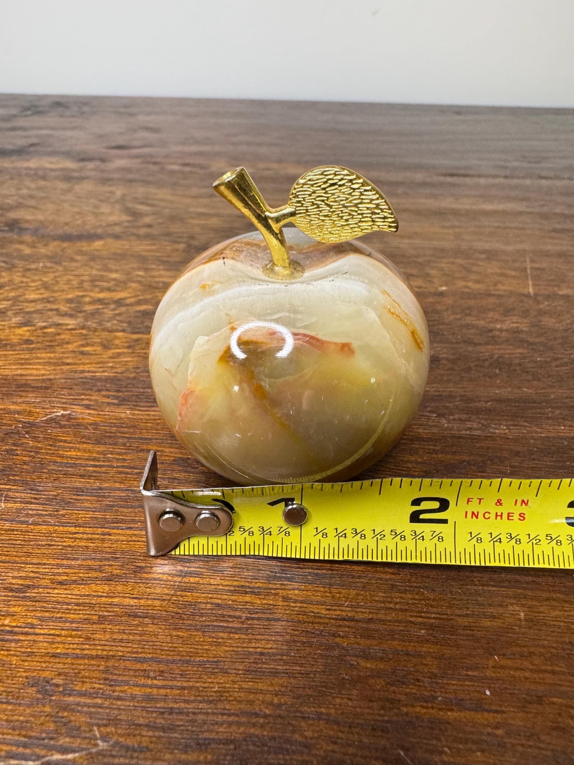 Solid Onyx Apple with Gold Tone Stem and Leaf