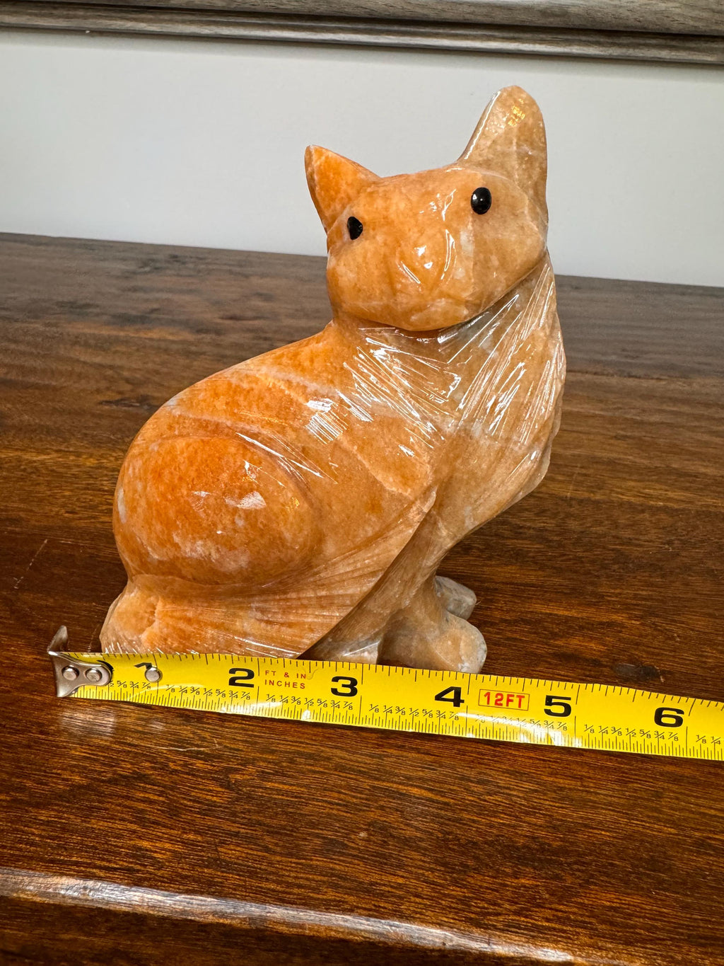 Solid Stone Hand Carved Tabby Cat