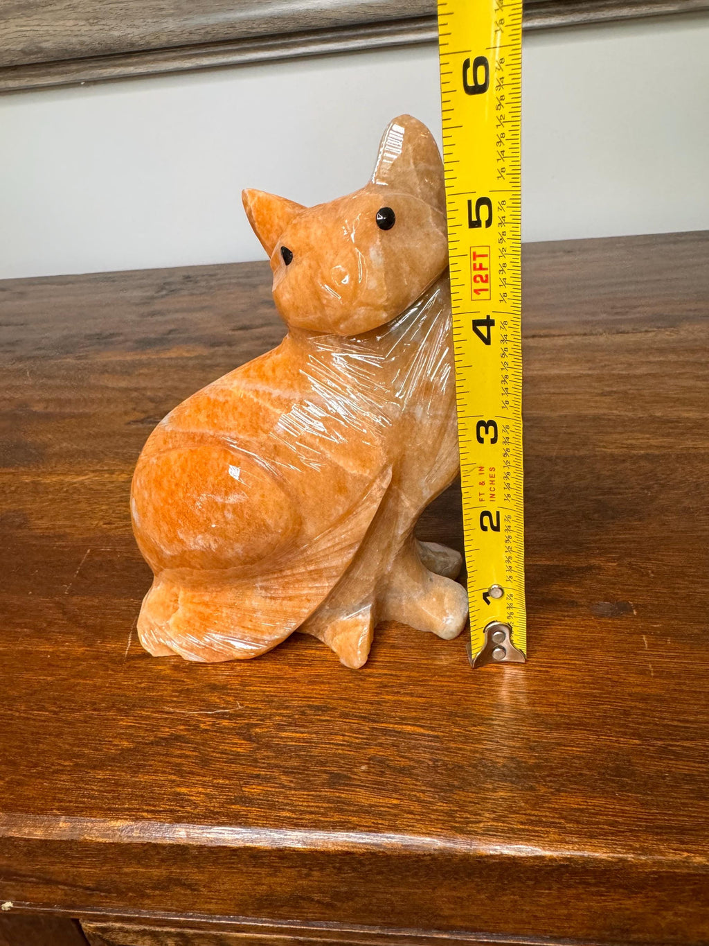 Solid Stone Hand Carved Tabby Cat