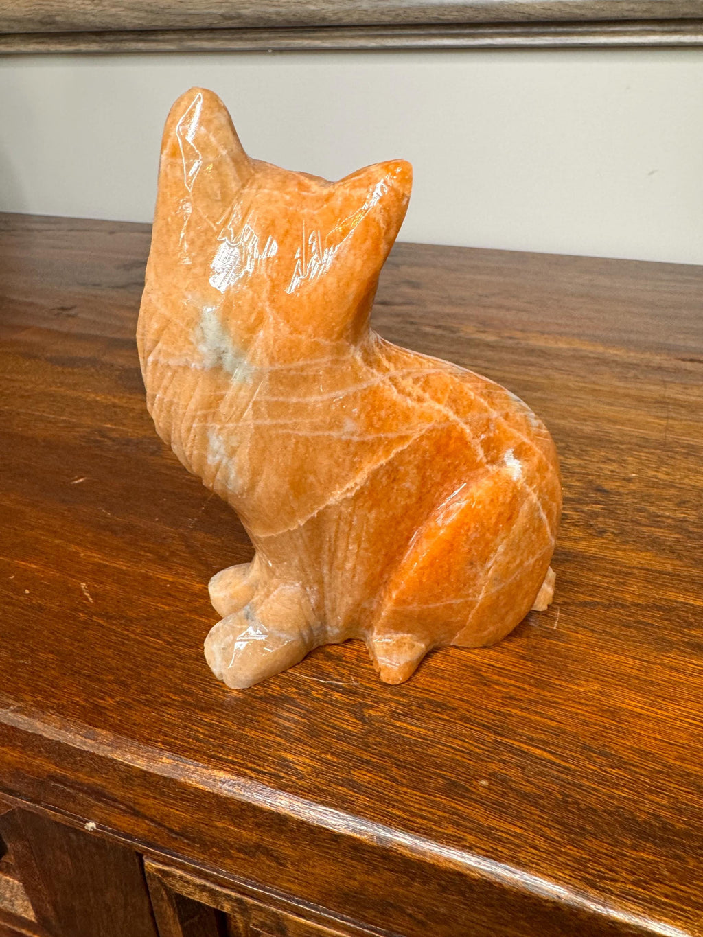 Solid Stone Hand Carved Tabby Cat