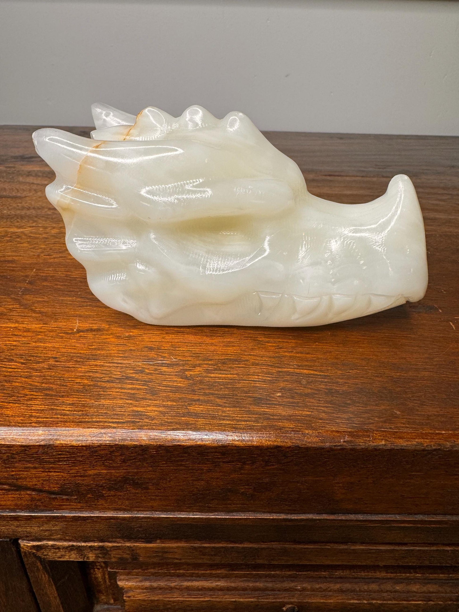 Solid Hand Carved Banded Onyx Dragon Skull