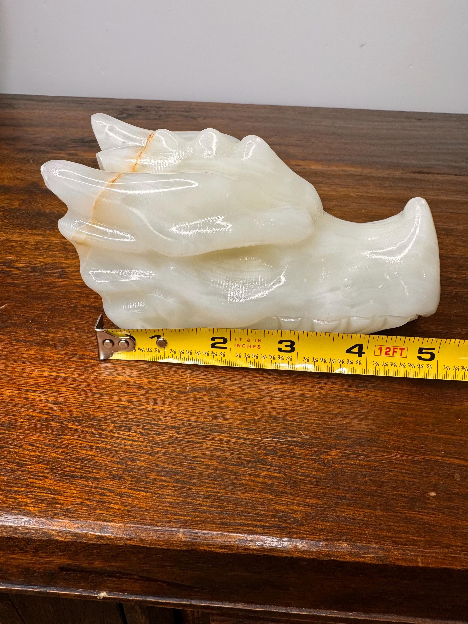 Solid Hand Carved Banded Onyx Dragon Skull