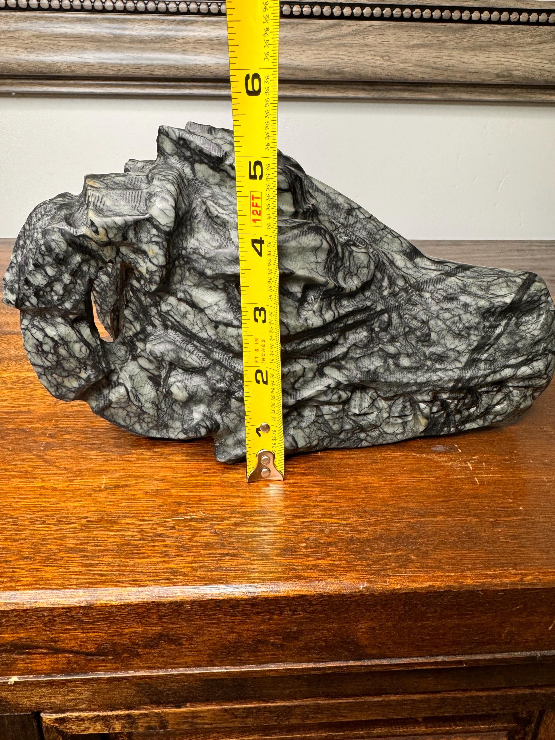 Large Solid Hand Carved Stone Dragon Skull