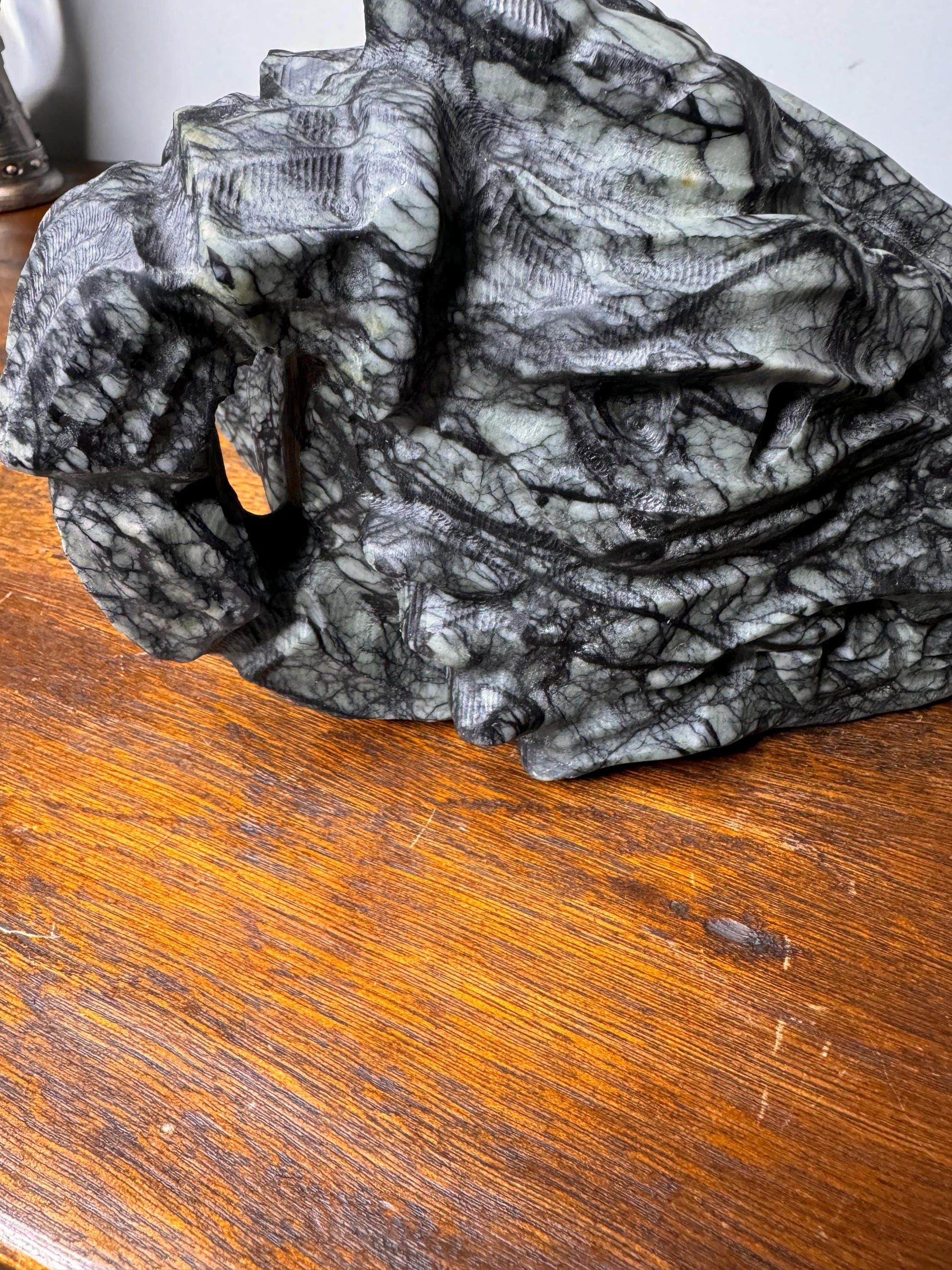 Large Solid Hand Carved Stone Dragon Skull