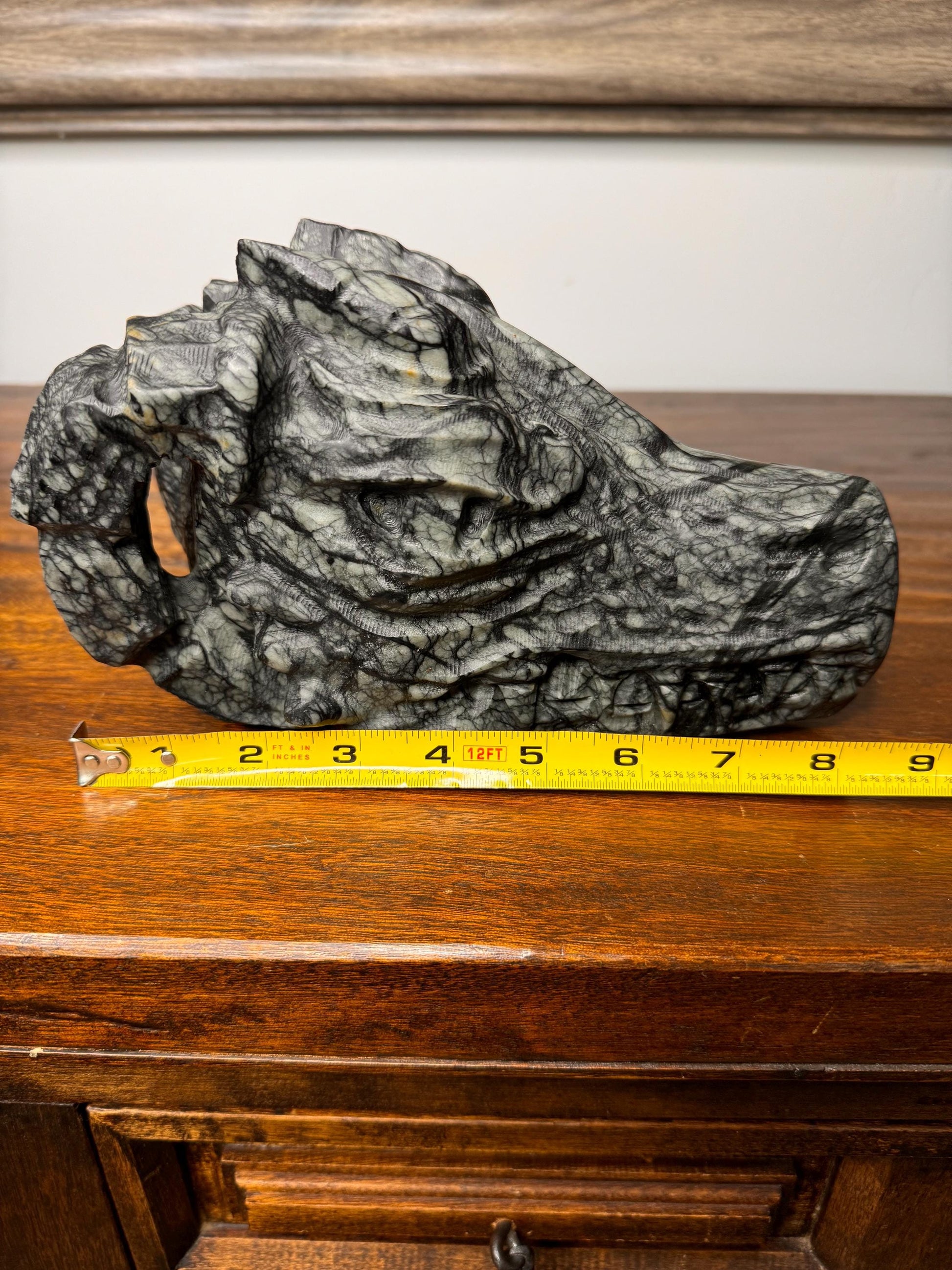 Large Solid Hand Carved Stone Dragon Skull
