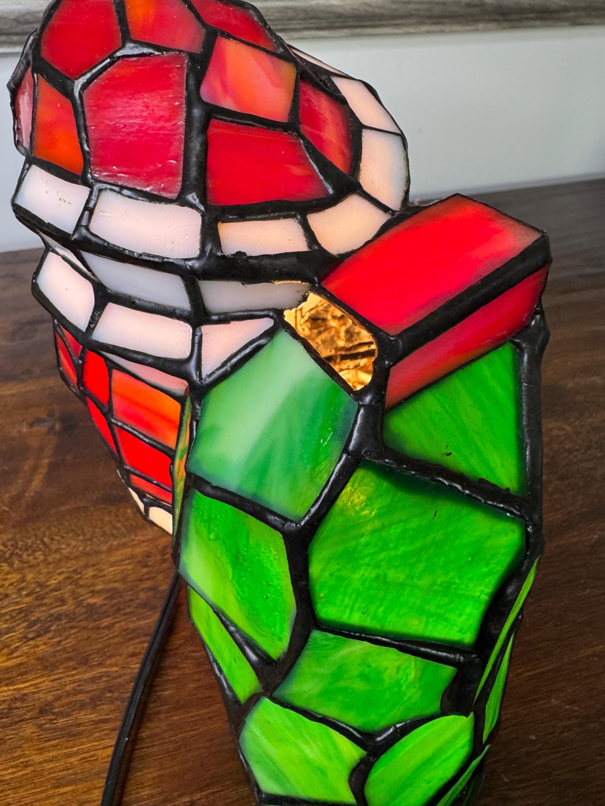 Vintage Meyada Tiffany Mosaic Santa Tablelamp