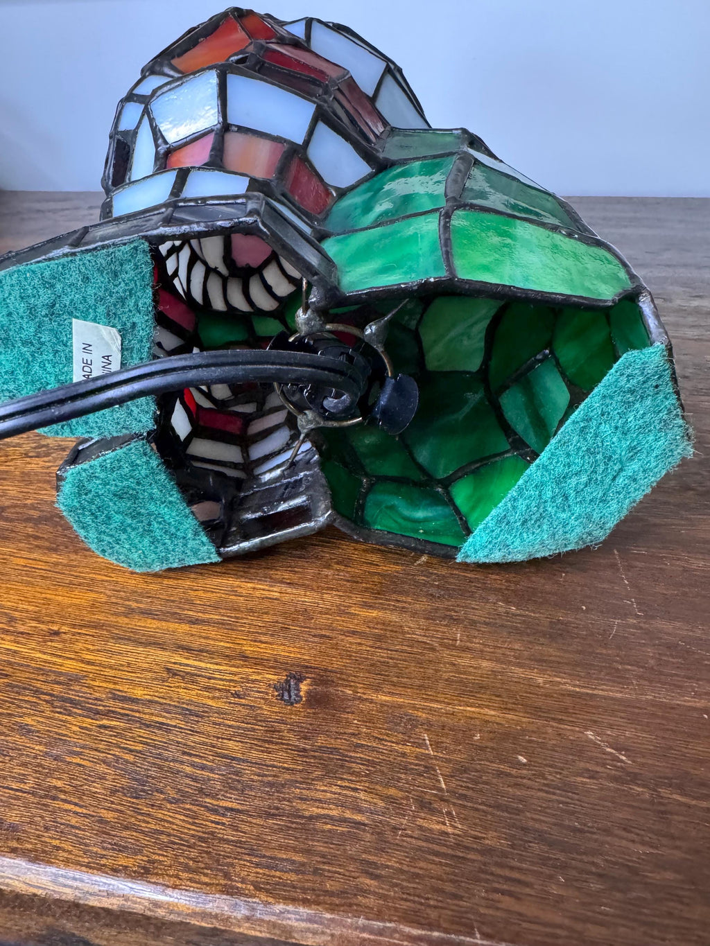 Vintage Meyada Tiffany Mosaic Santa Tablelamp