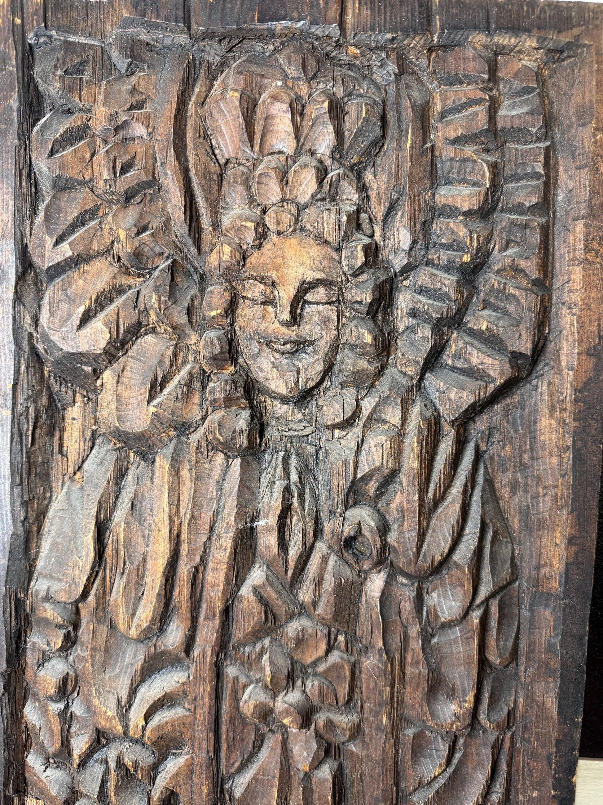 Gorgeous Heraldic Style Hand Carved Solid Wood Wall Hanging