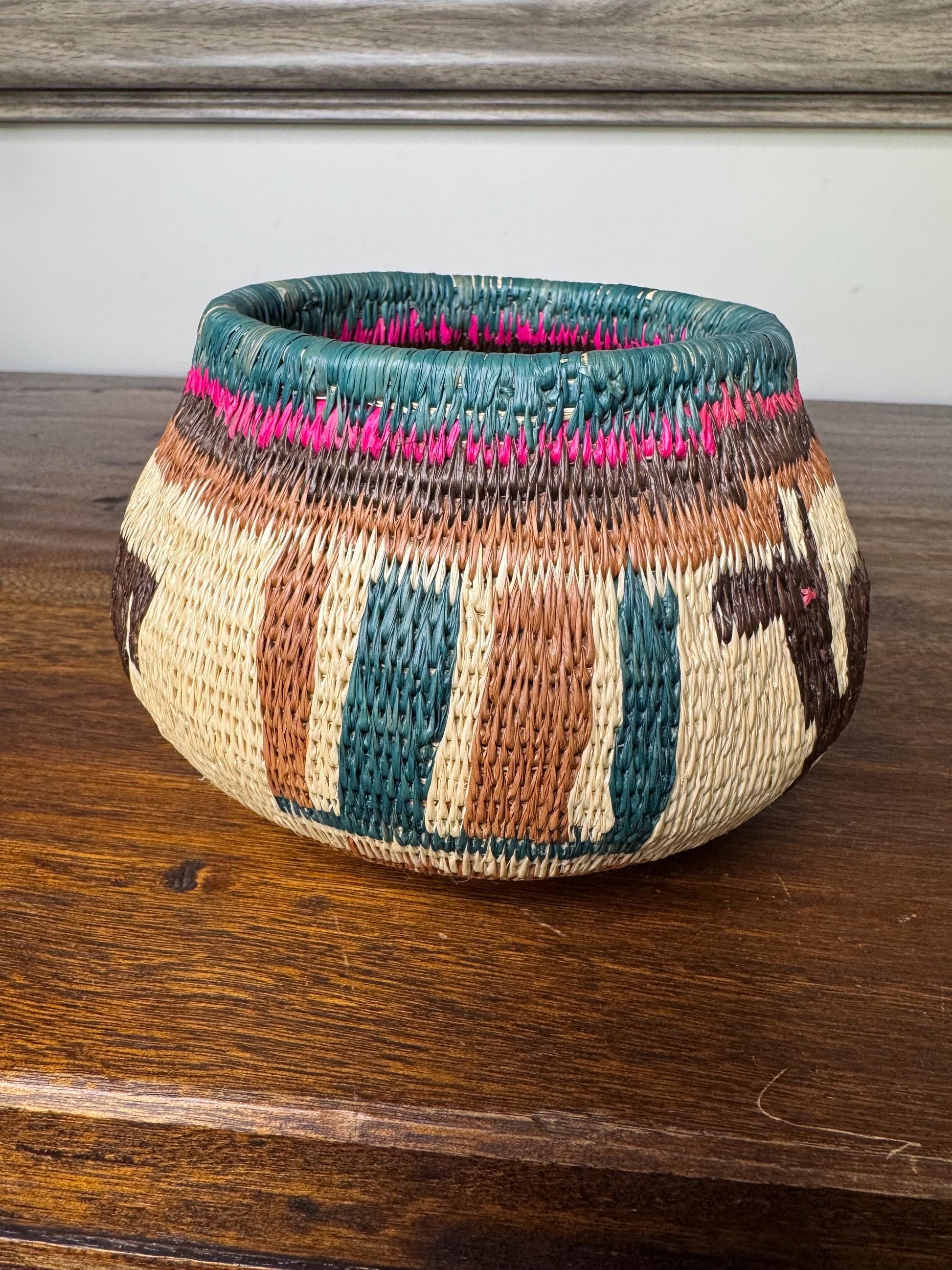 Colorful Hand Woven Bowl/ Origin Unknown