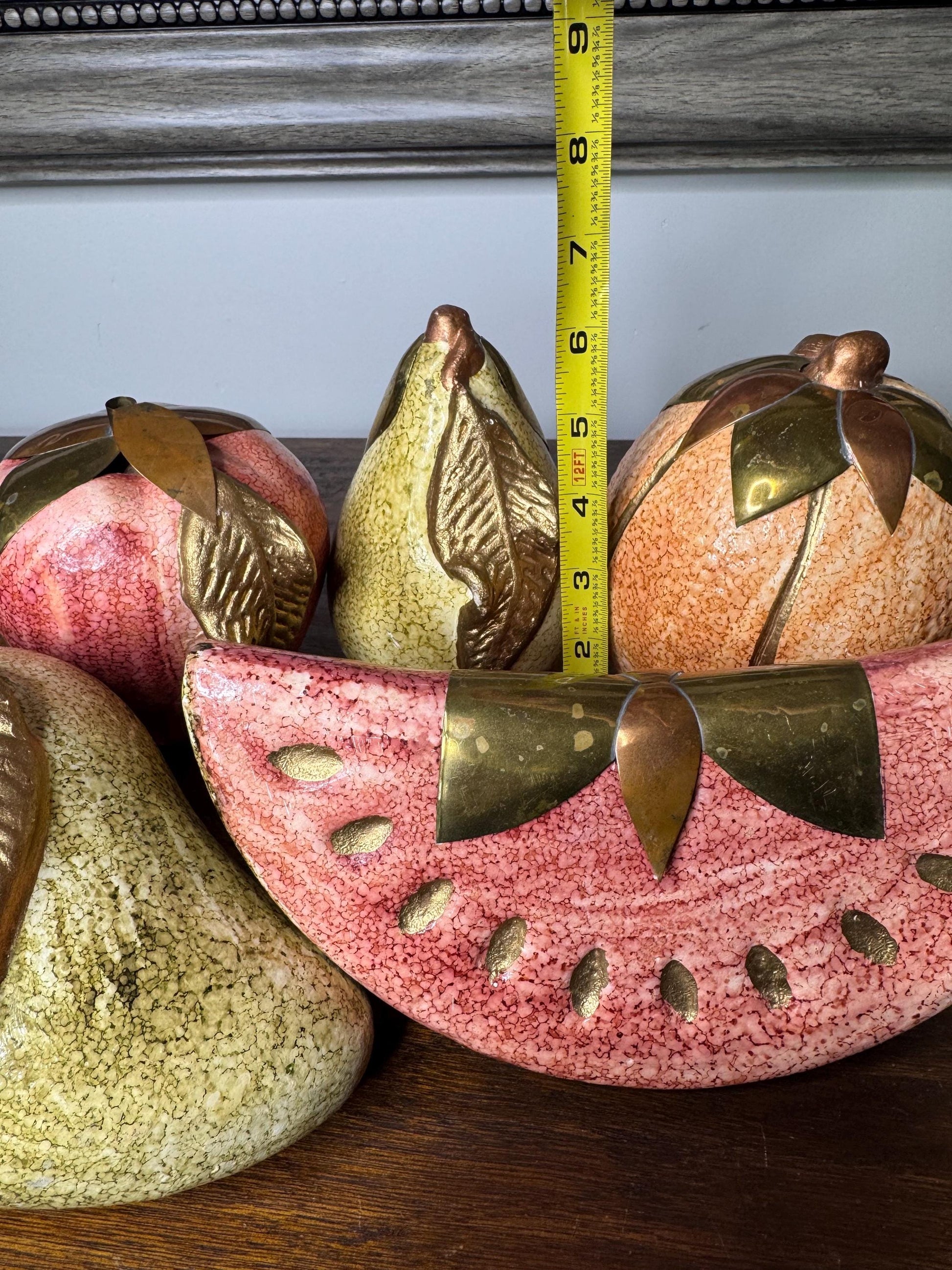 Vintage Large Ceramic Fruit w/ Brass Accents