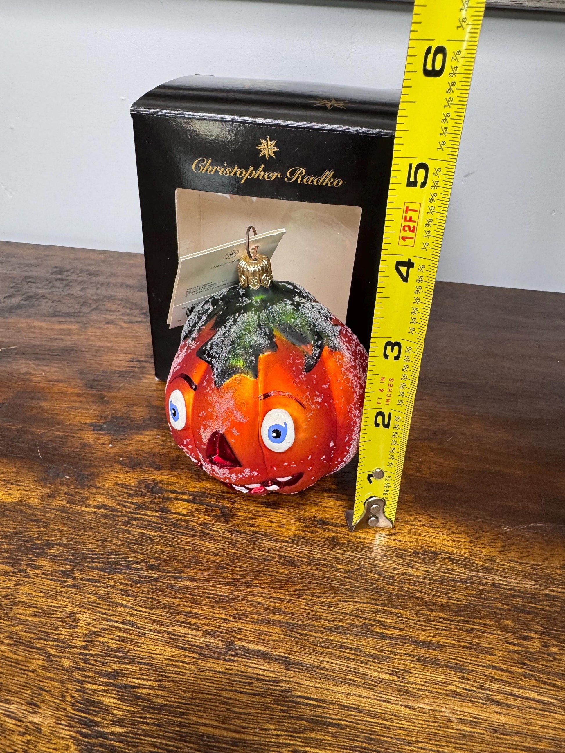 Vintage Christopher Radko Frosted Jack o Lantern Ornament w/ Original Tag and box