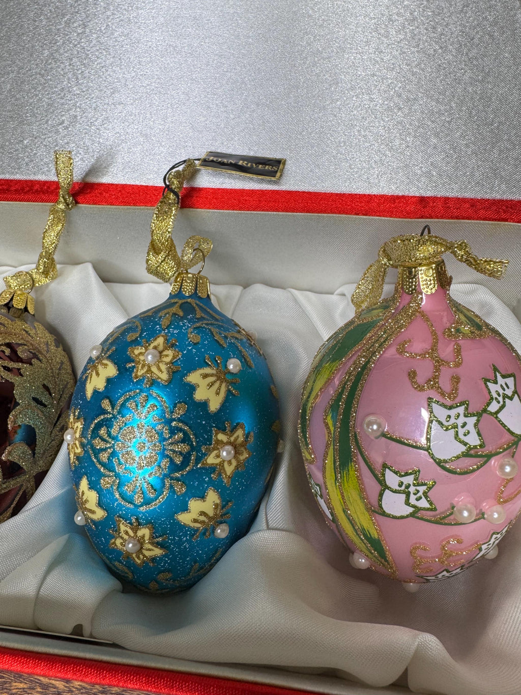 Set of 4 Joan Rivers Christmas Faberge Inspired Eggs w/ Original Case