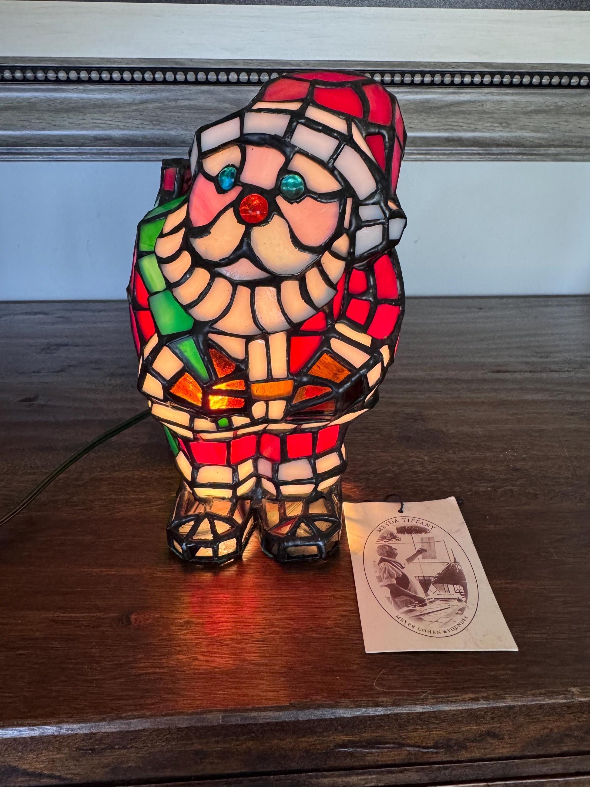 Vintage Meyada Tiffany Mosaic Santa Tablelamp