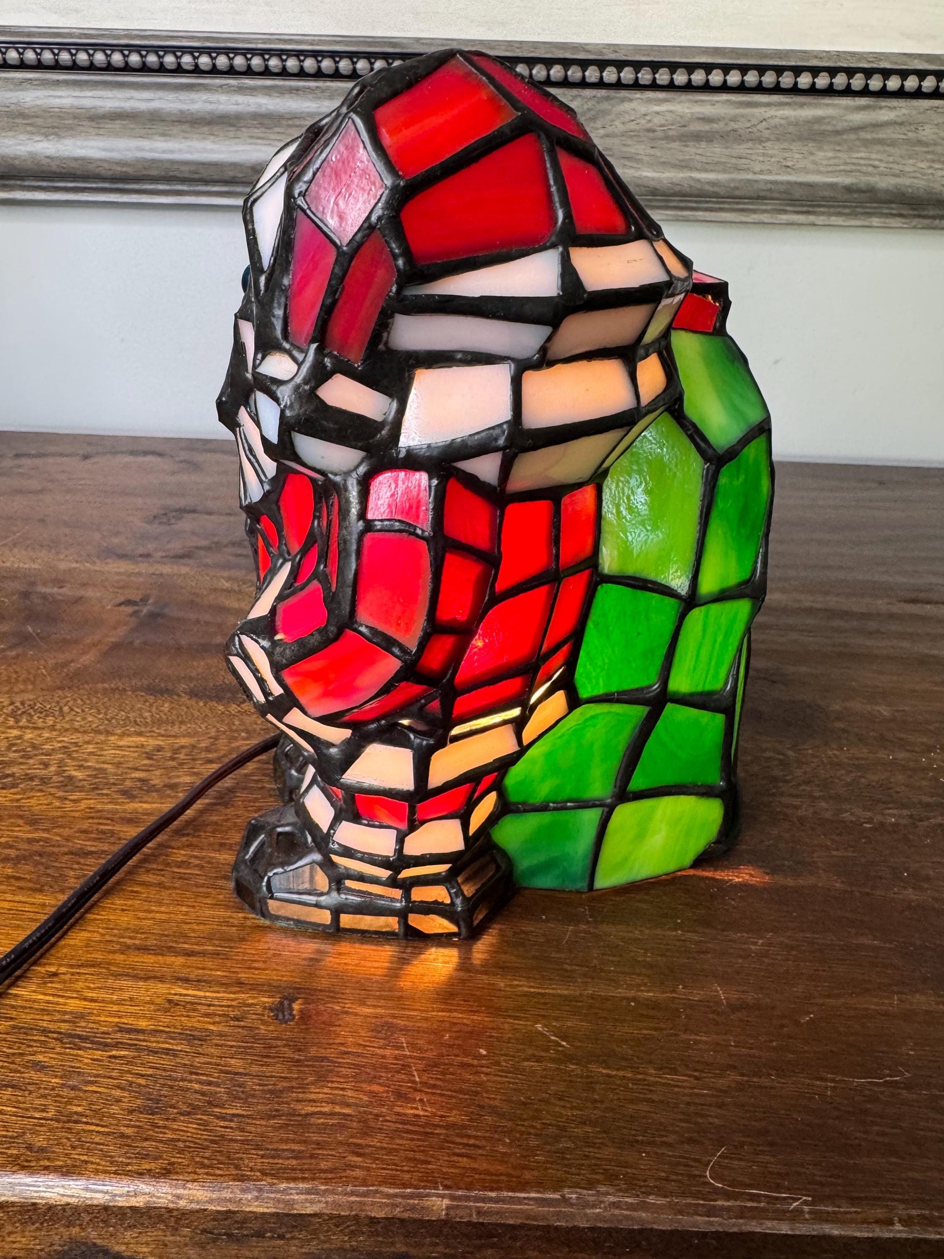 Vintage Meyada Tiffany Mosaic Santa Tablelamp