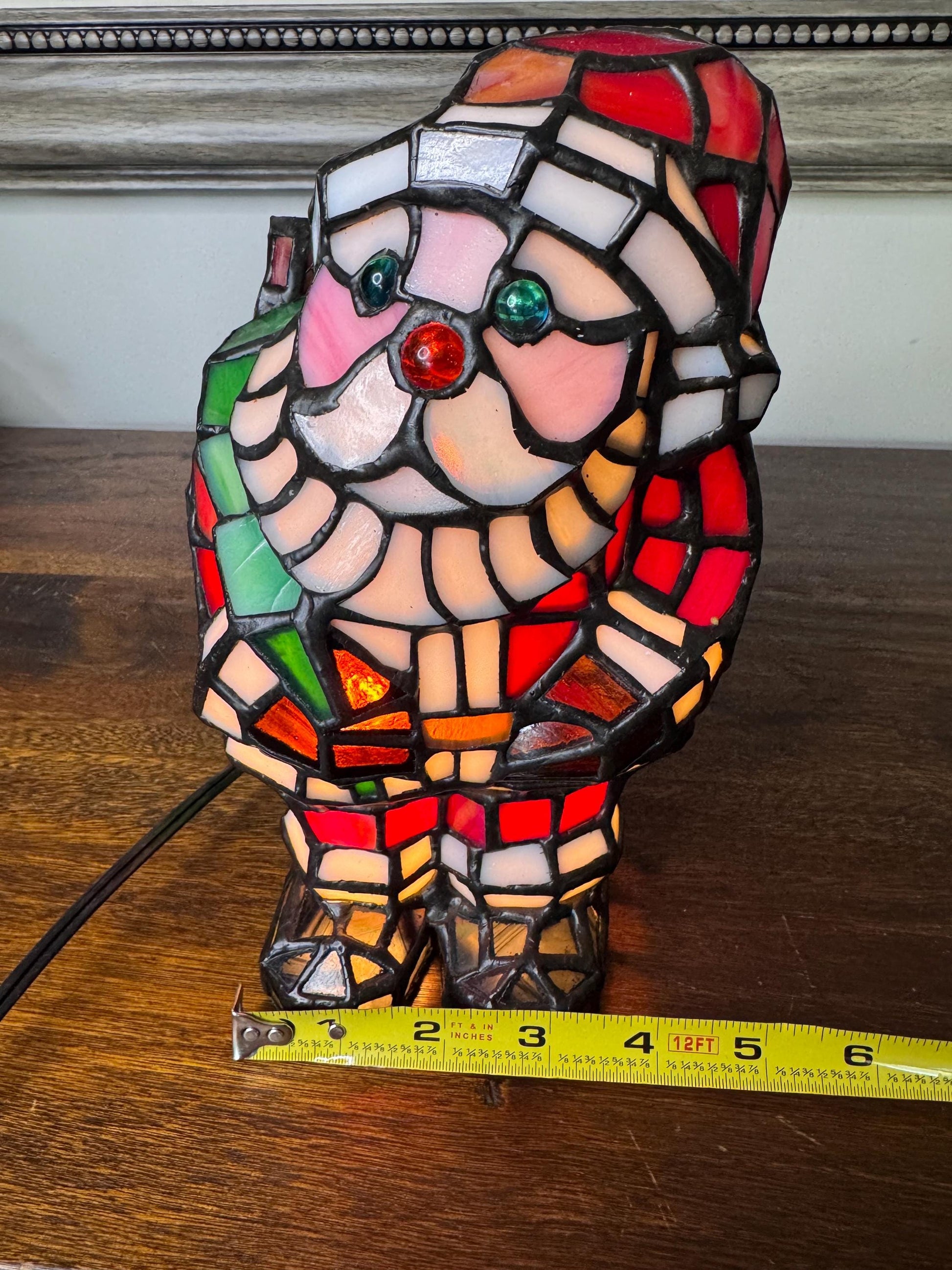 Vintage Meyada Tiffany Mosaic Santa Tablelamp