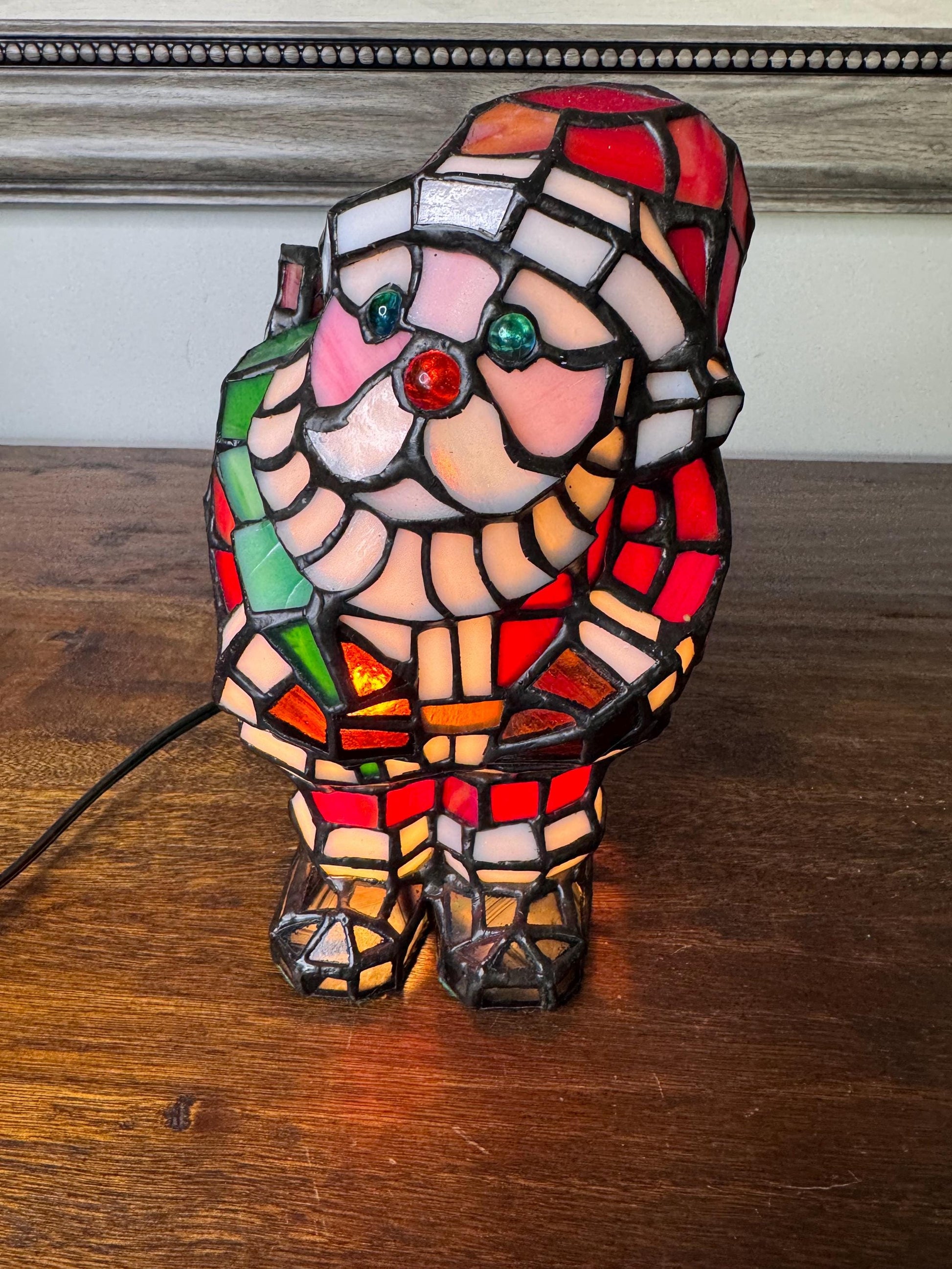 Vintage Meyada Tiffany Mosaic Santa Tablelamp