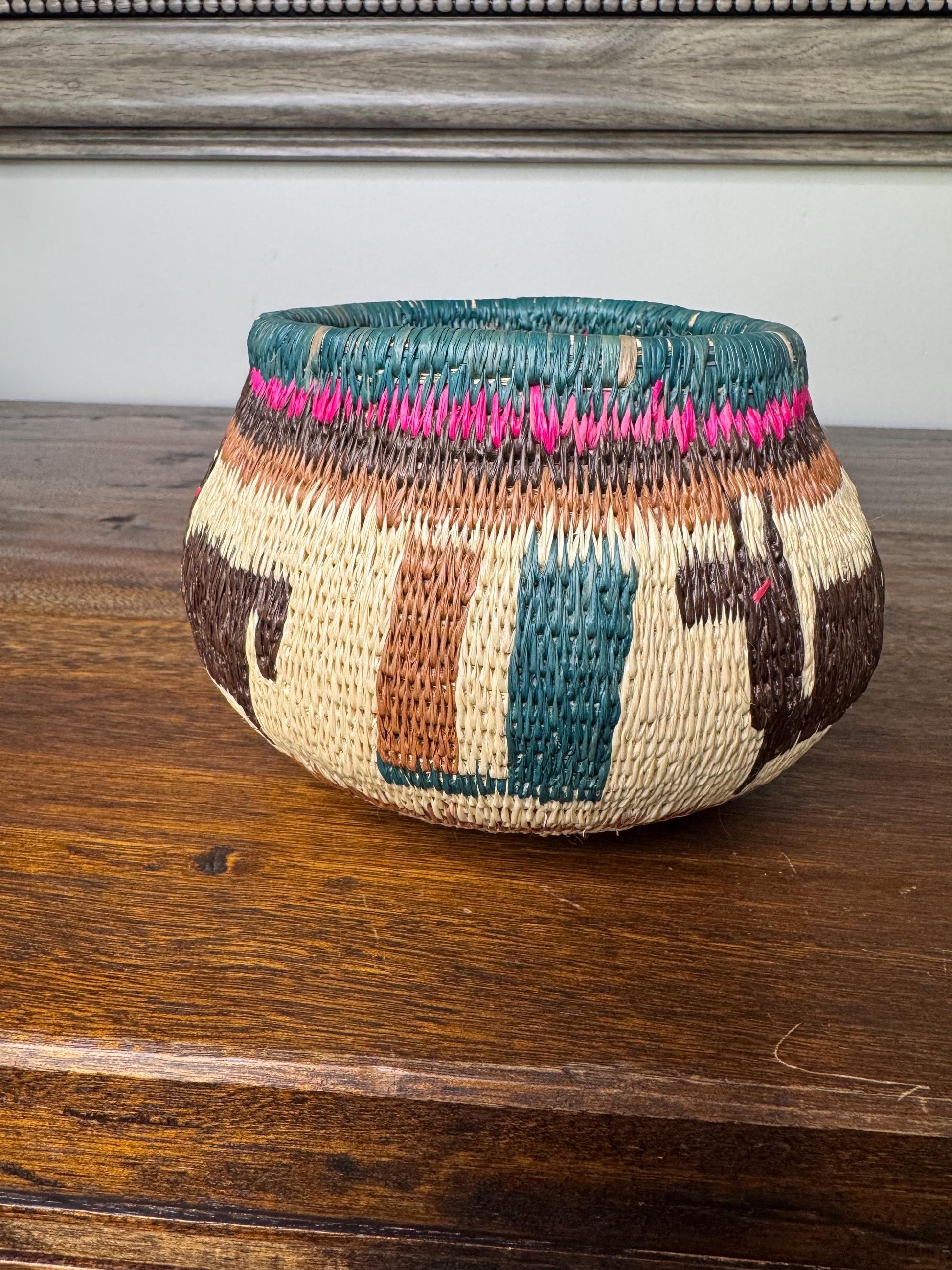 Colorful Hand Woven Bowl/ Origin Unknown