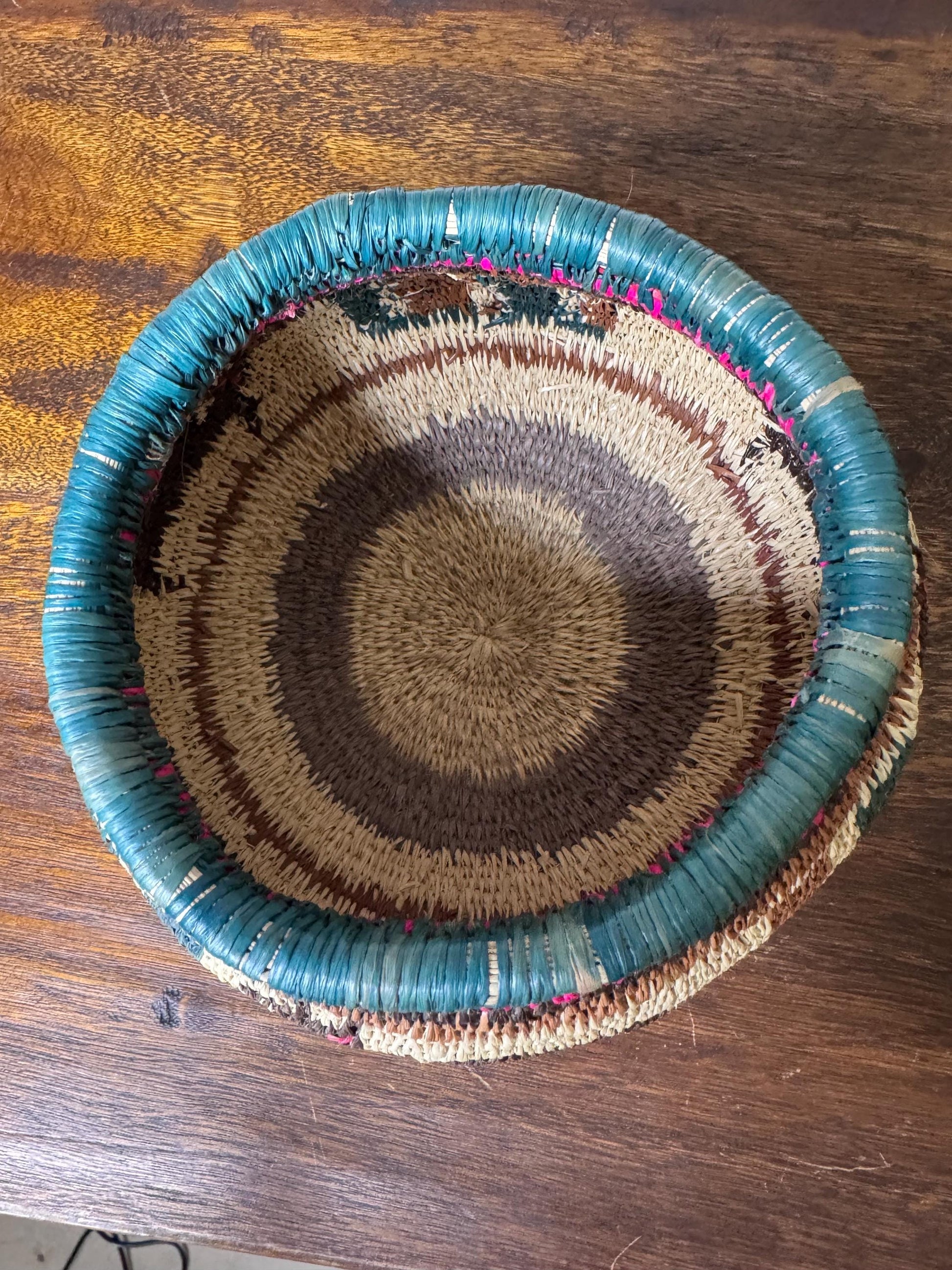 Colorful Hand Woven Bowl/ Origin Unknown