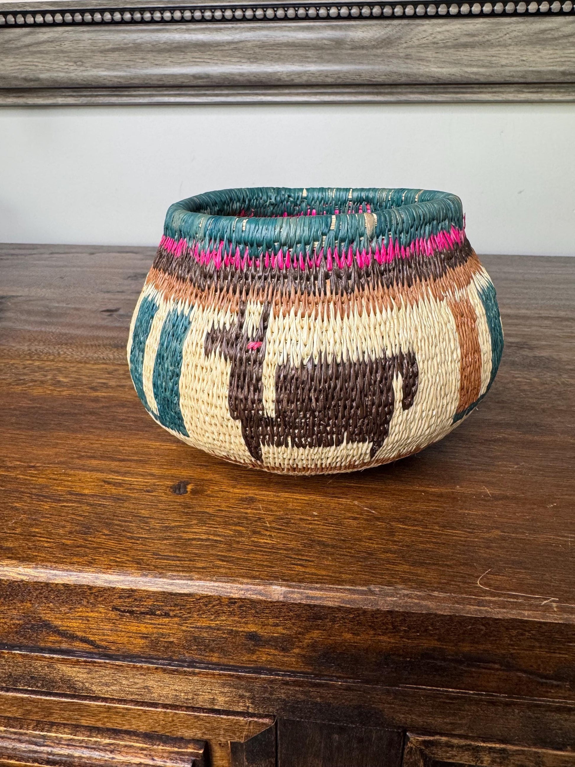 Colorful Hand Woven Bowl/ Origin Unknown