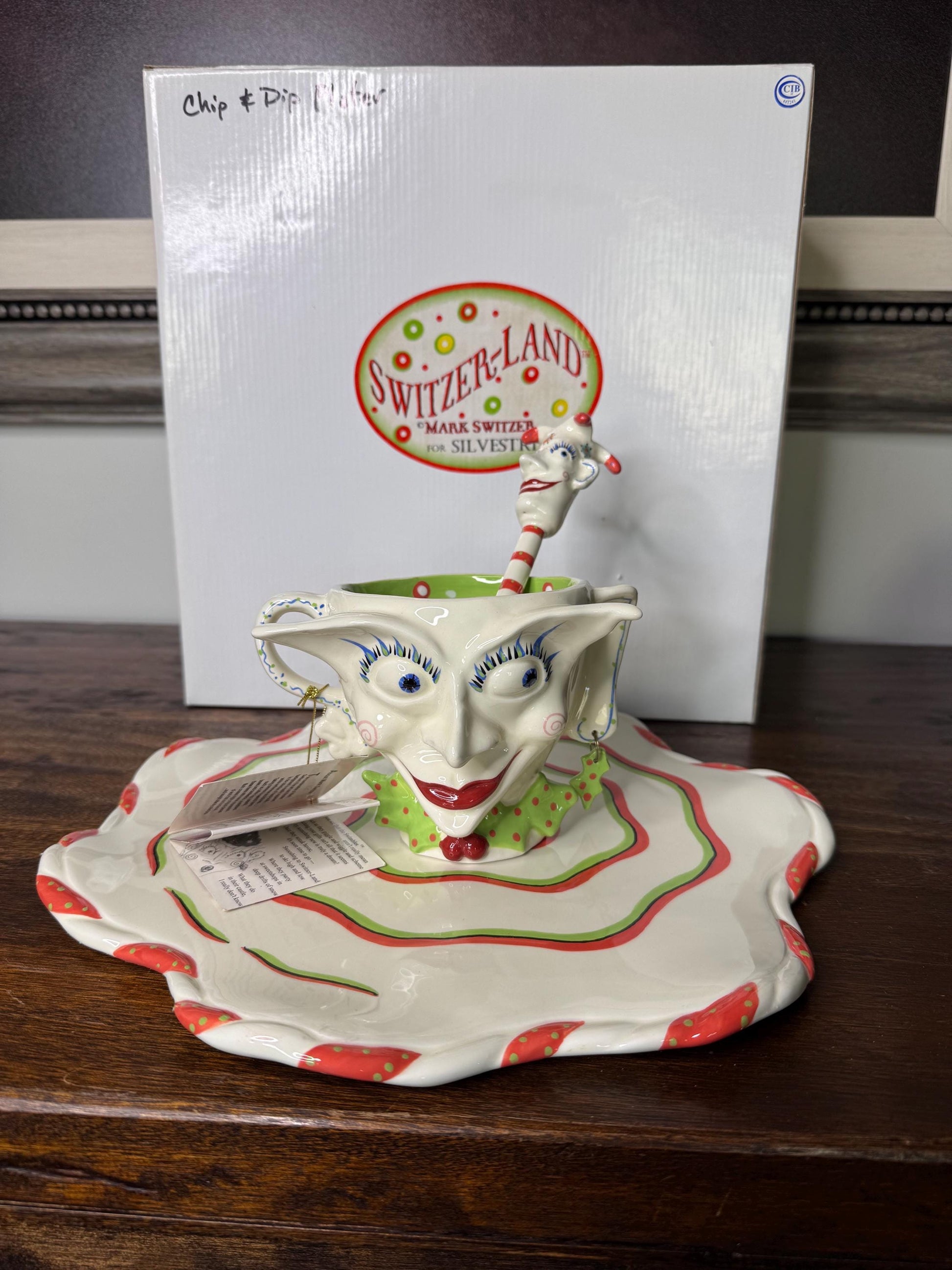 Mark Switzer Switzer-Land for Silvestri Christmas Jester Chip and Dip Set w/ Original Packaging and Tag.