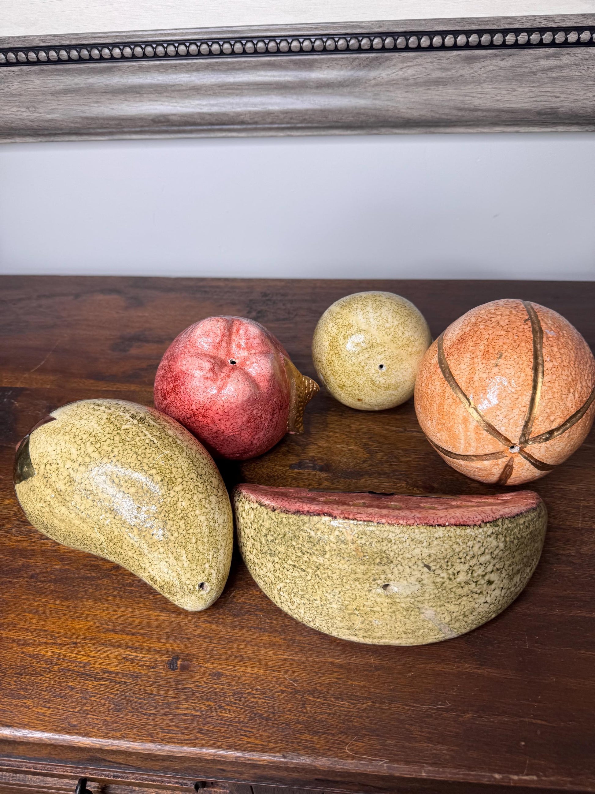 Vintage Large Ceramic Fruit w/ Brass Accents