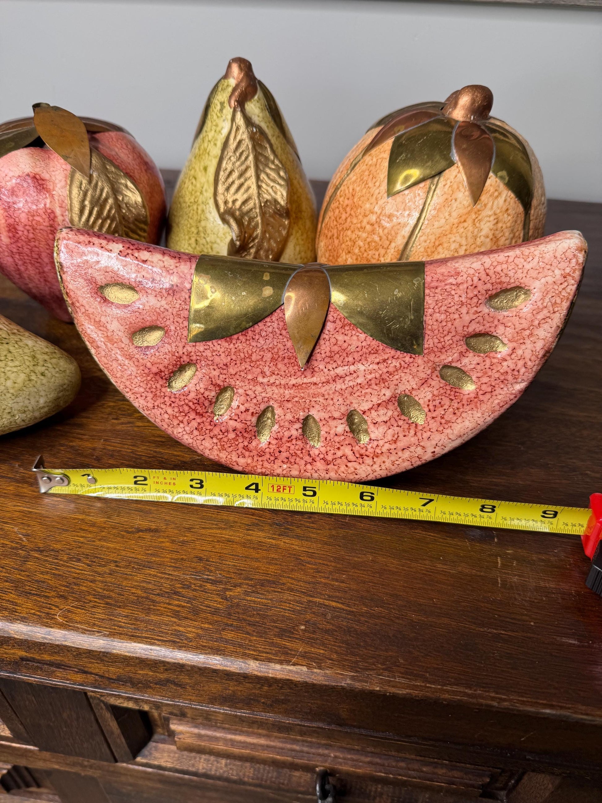 Vintage Large Ceramic Fruit w/ Brass Accents