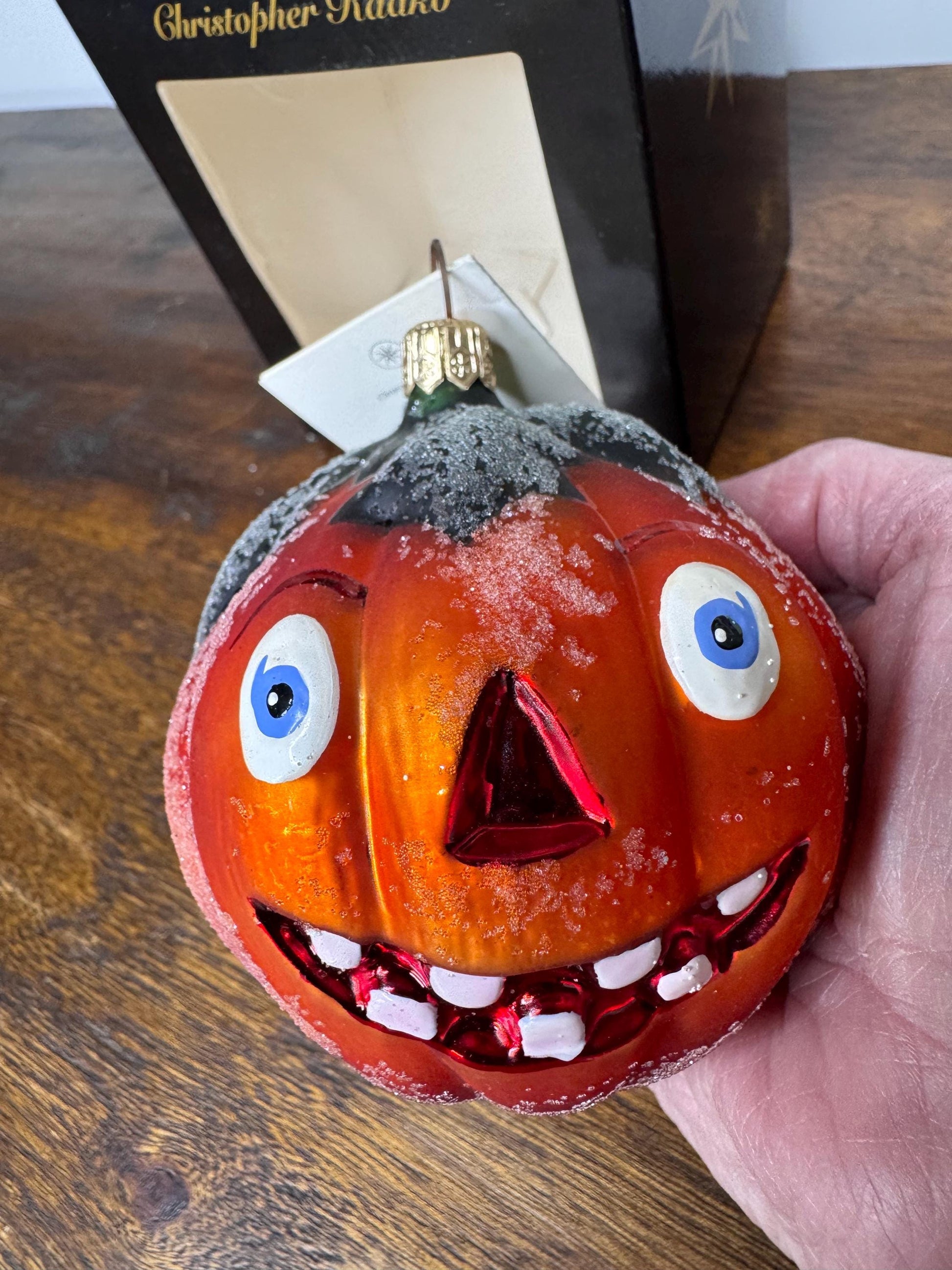 Vintage Christopher Radko Frosted Jack o Lantern Ornament w/ Original Tag and box