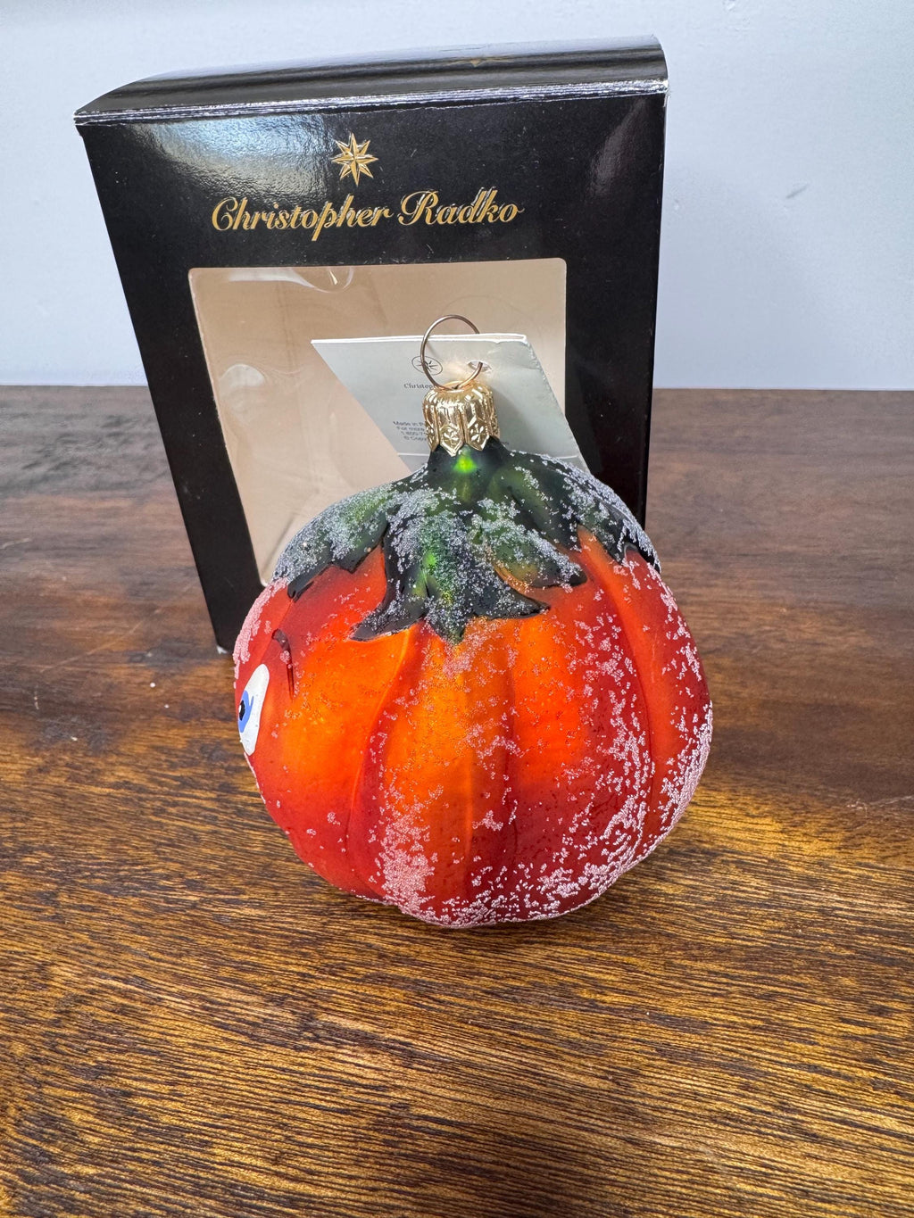 Vintage Christopher Radko Frosted Jack o Lantern Ornament w/ Original Tag and box