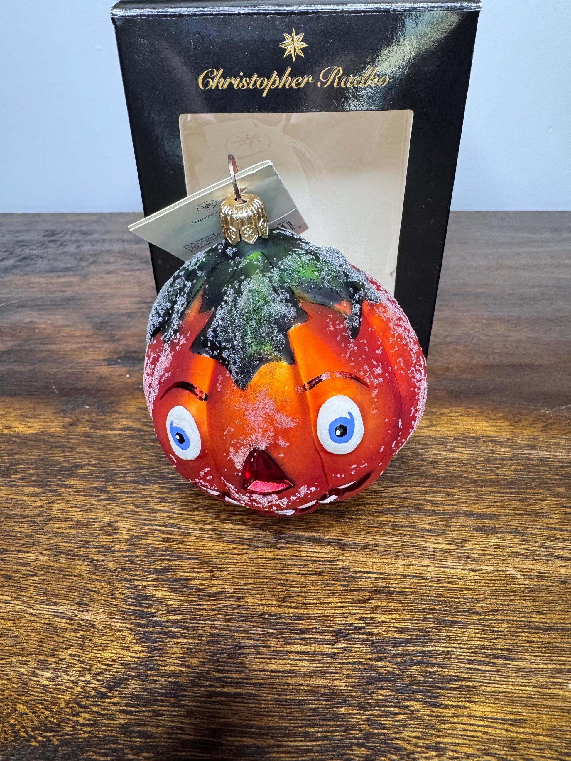 Vintage Christopher Radko Frosted Jack o Lantern Ornament w/ Original Tag and box