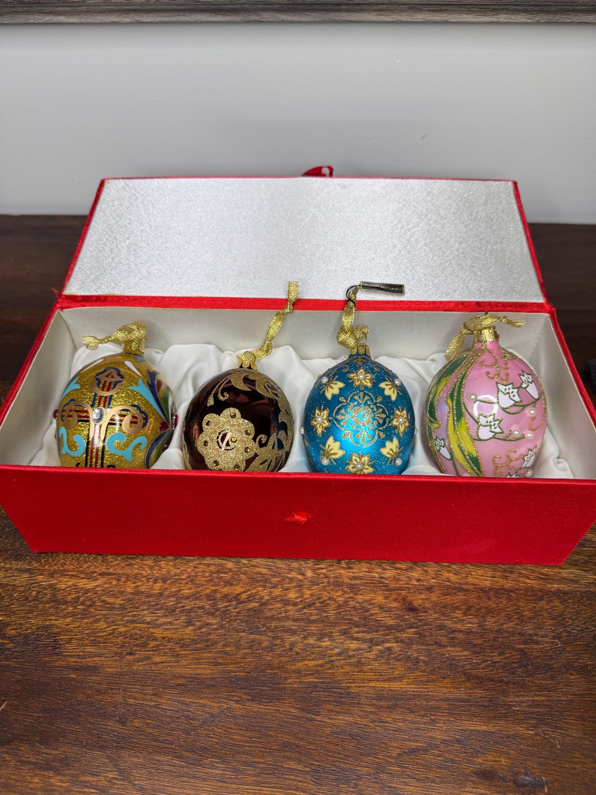 Set of 4 Joan Rivers Christmas Faberge Inspired Eggs w/ Original Case