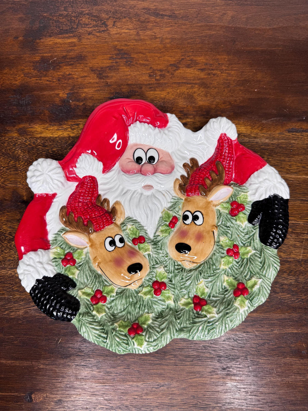 Fitz and Floyd Santa and Reindeer Cookie Plate