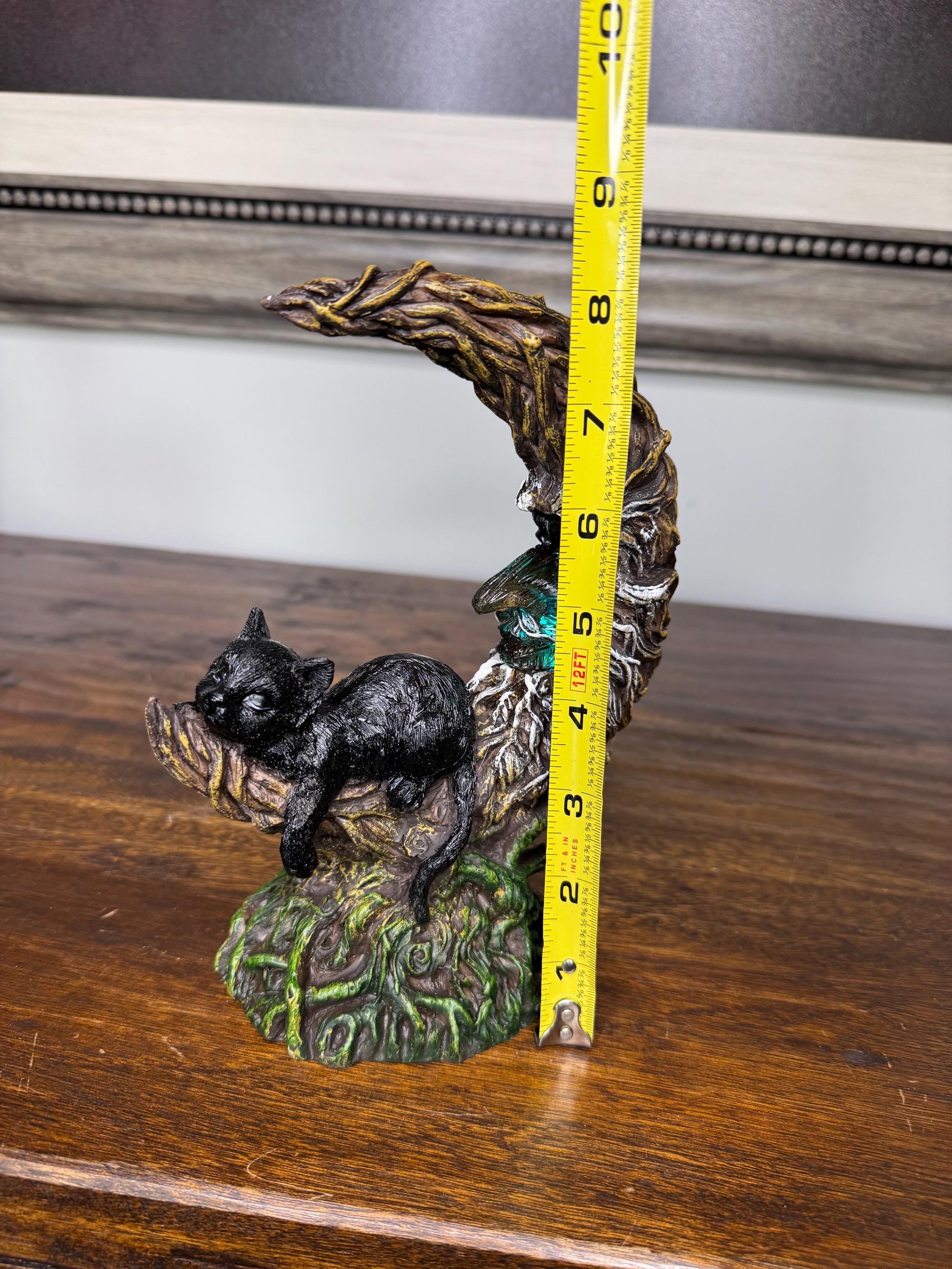 Brand NIB LED Light- Up Black Cat Sleeping on Moon Figurine