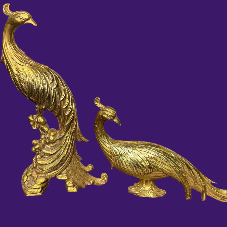 Vintage Set of MCM Syroco Gold Toned Peacocks