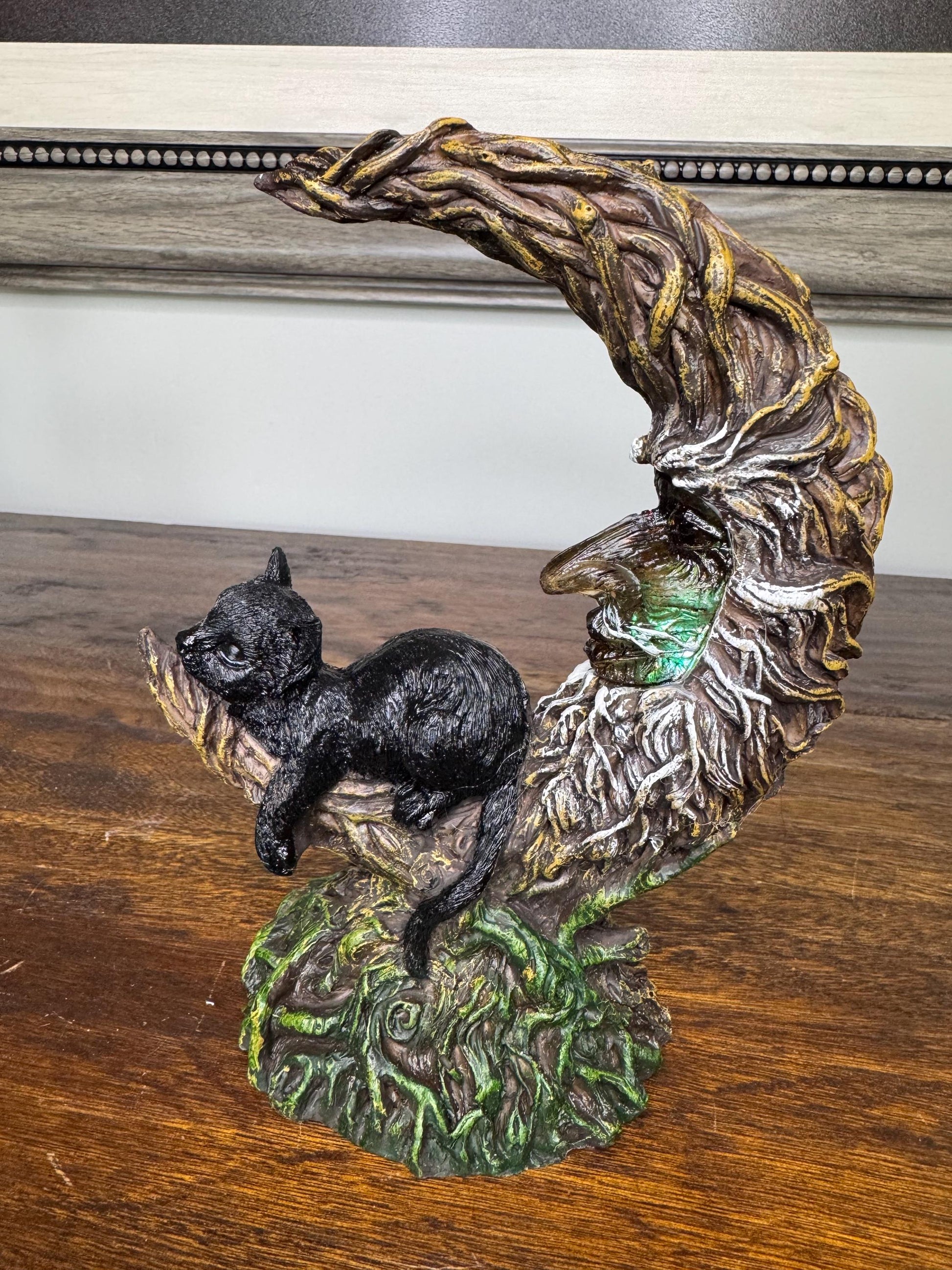 Brand NIB LED Light- Up Black Cat Sleeping on Moon Figurine