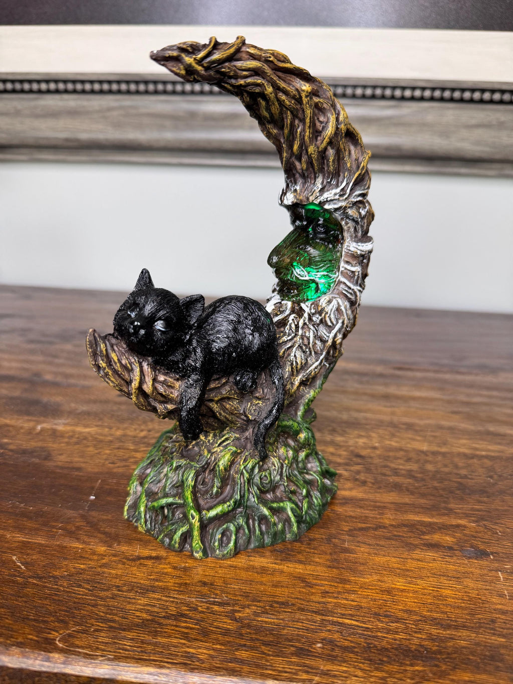 Brand NIB LED Light- Up Black Cat Sleeping on Moon Figurine