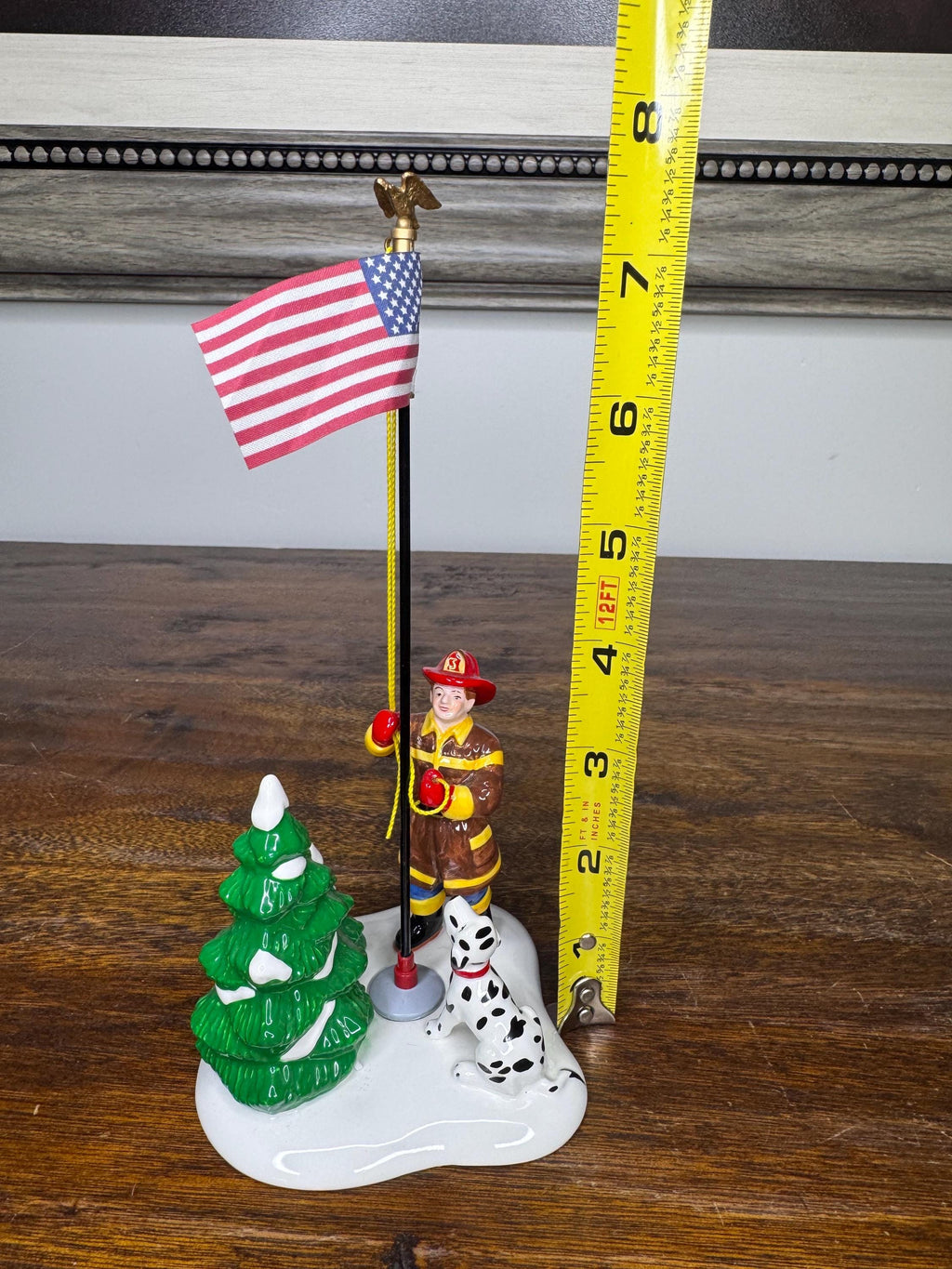 Retired Dept 56 Snow Village Raising the Flag Firefighter Figurine w/ Original Box