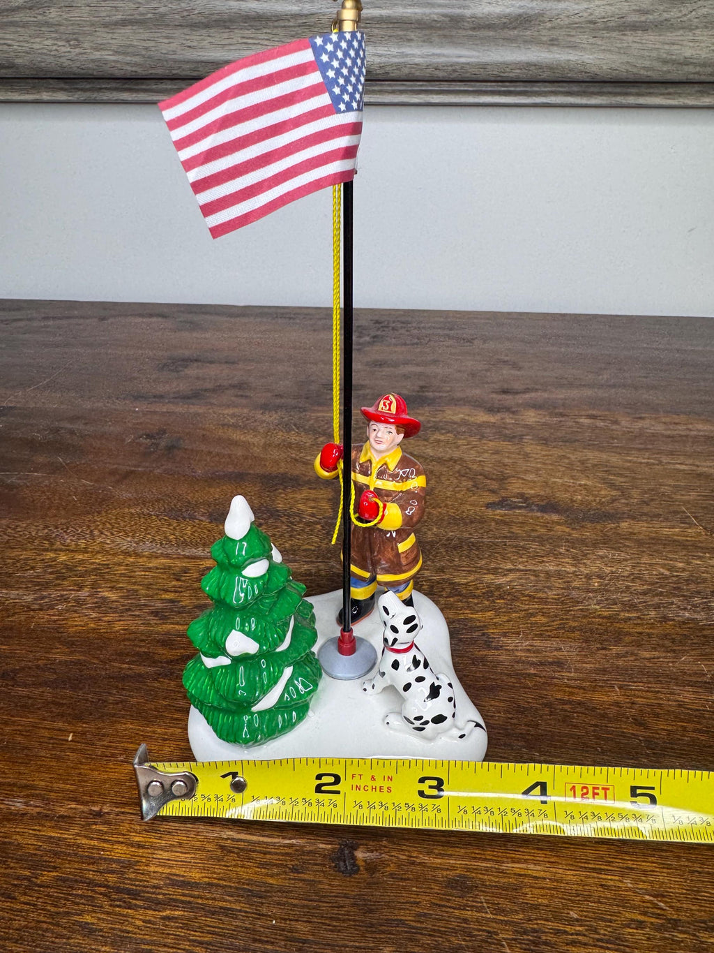 Retired Dept 56 Snow Village Raising the Flag Firefighter Figurine w/ Original Box