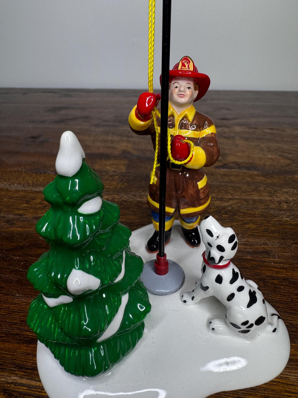 Retired Dept 56 Snow Village Raising the Flag Firefighter Figurine w/ Original Box