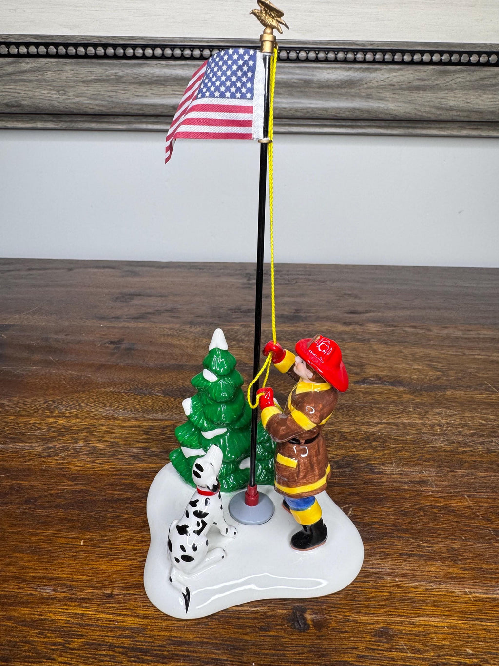 Retired Dept 56 Snow Village Raising the Flag Firefighter Figurine w/ Original Box
