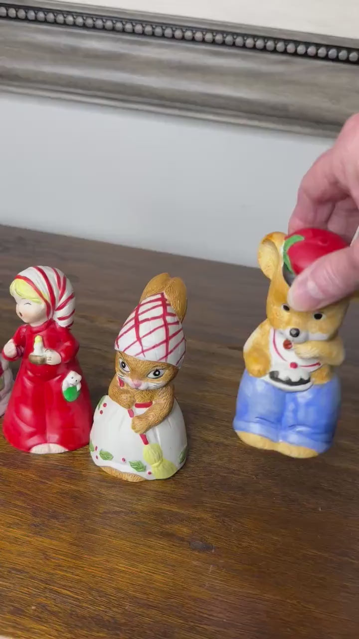 Vintage 1970’s Jasco Bisque Critter Christmas Bells Set of 6